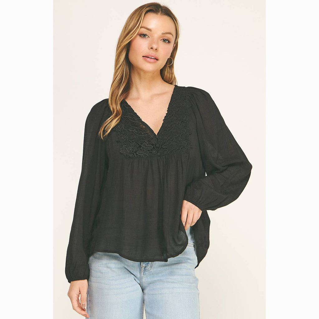 Colección Winslow - Blusa Bohemia Fluida con Escote en V y Encaje para Mujer - MA2202114S