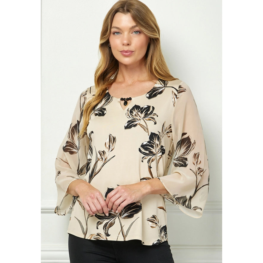Colección Winslow - Blusa de punto con cuello redondo calado con estampado floral vintage para mujer - G516401M59