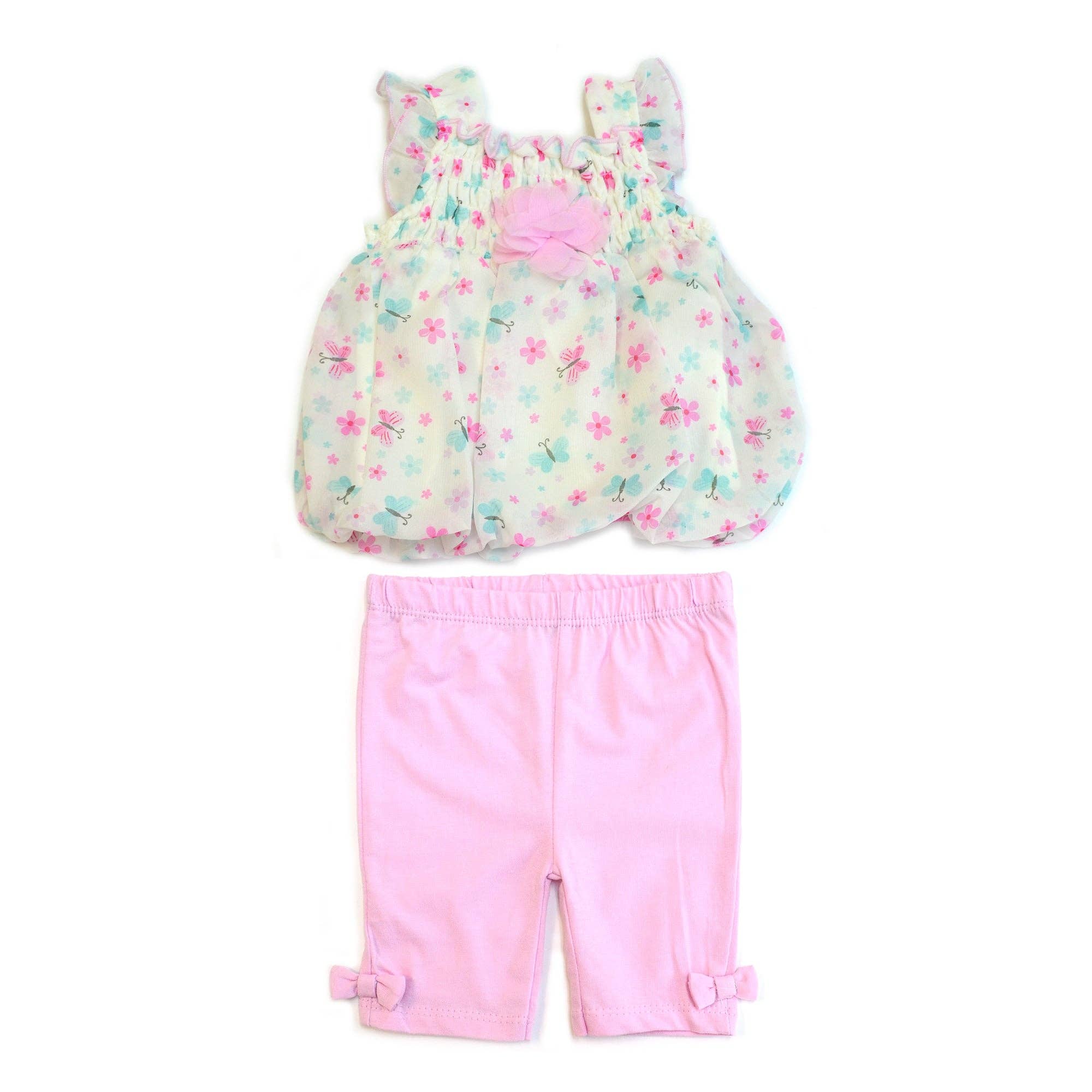 Conjunto de 2 Piezas de Blusa y Mallas de Gasa Floreada para Bebé - B047G506