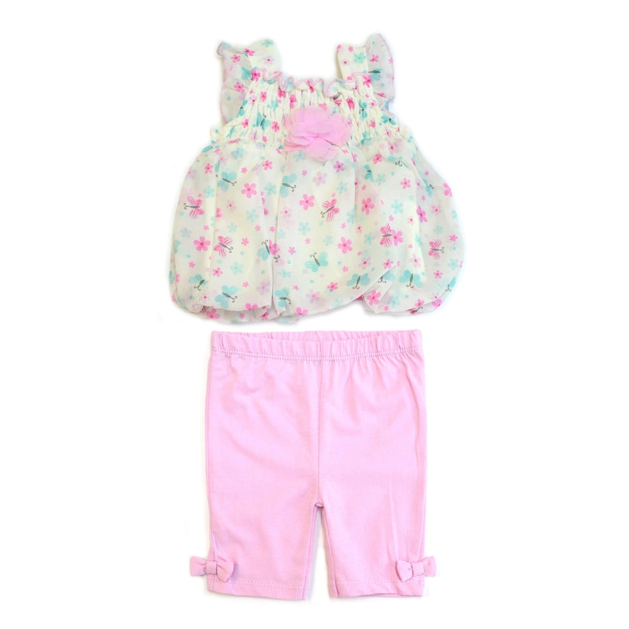 Conjunto de 2 piezas para bebé de blusa y leggings de gasa con estampado floral - B047G206