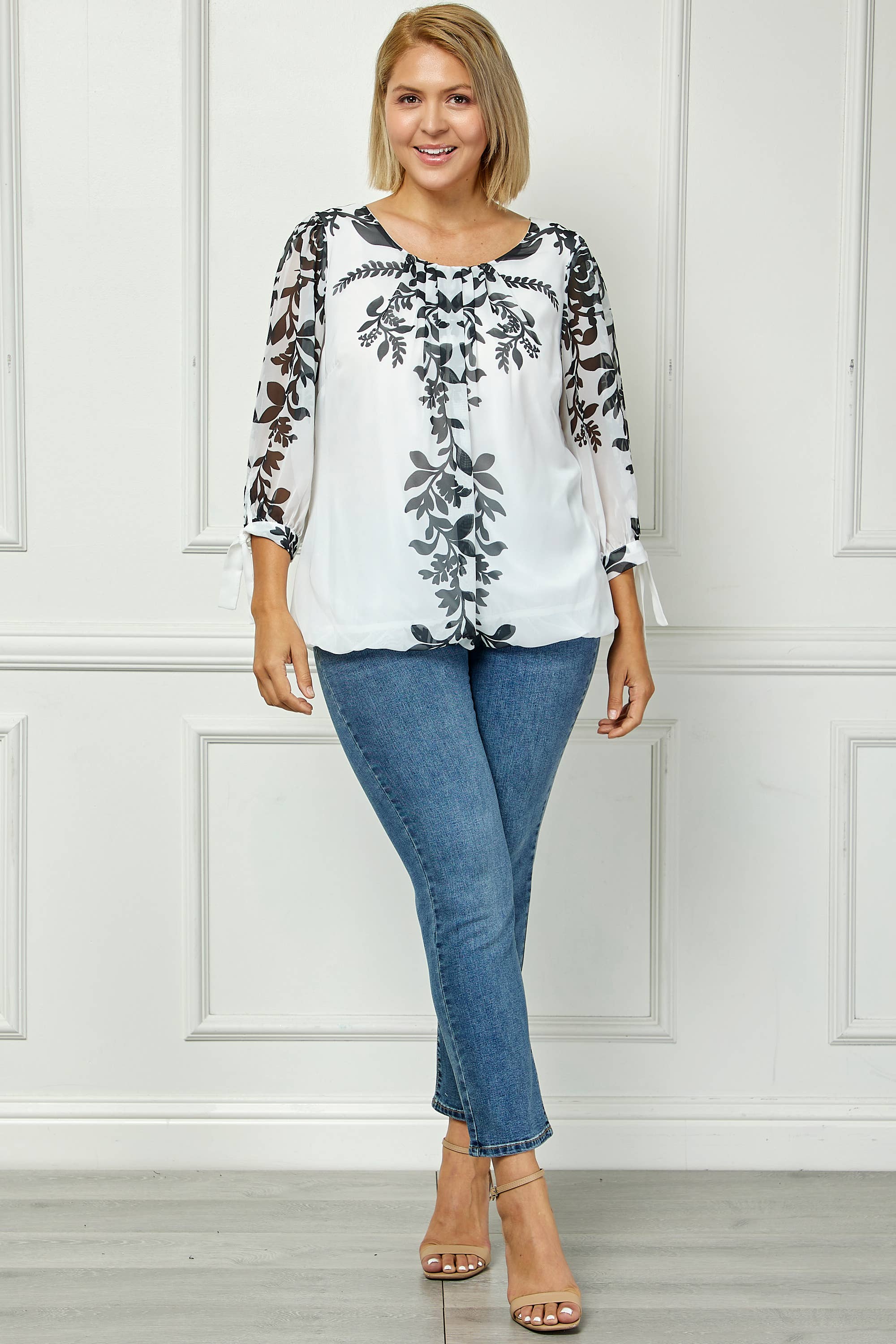 Women's [Plus Size] Vintage Bloom Tie Sleeve Blouse - G600295N87X