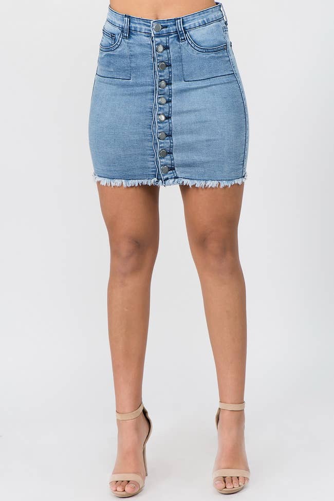 Women's Stretch Button Down Denim Skirt - DSK0125