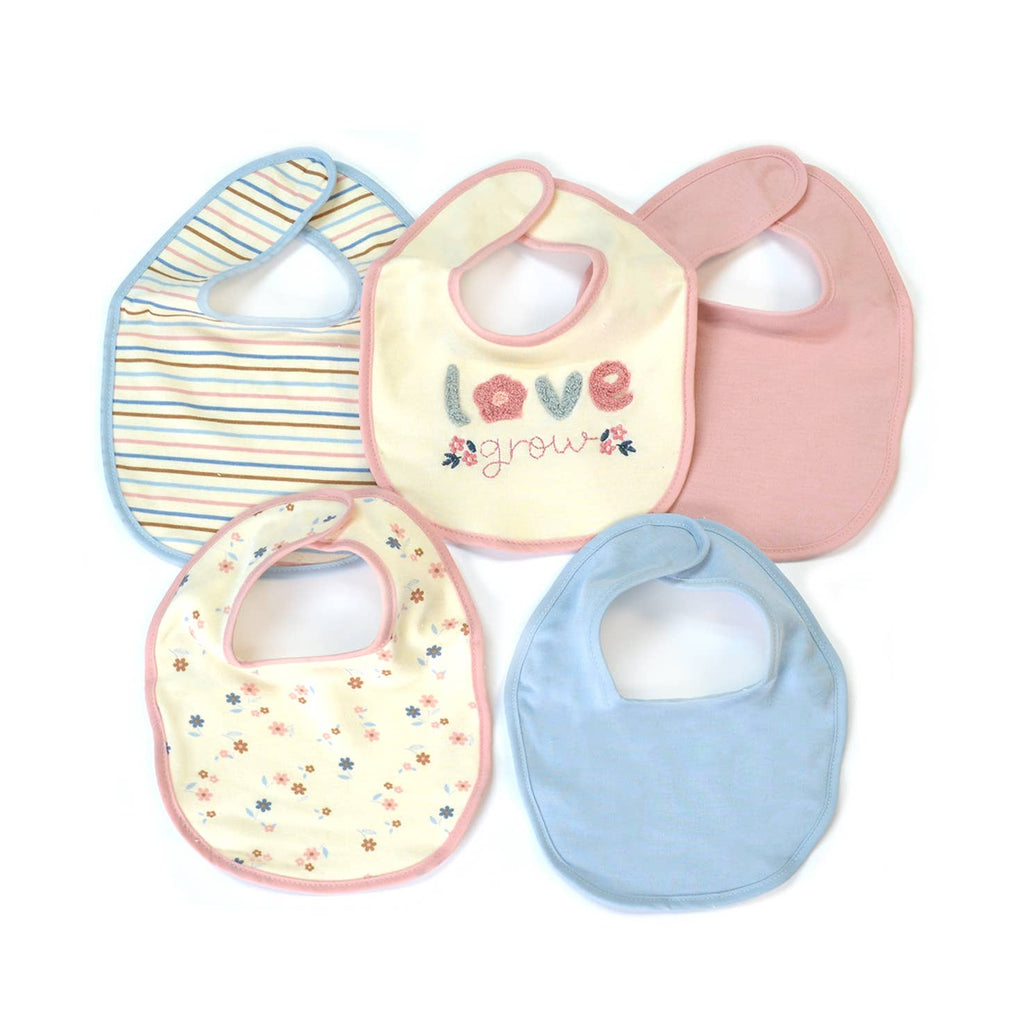 5 Pack Soft Cotton Poly Embroidered Baby Bibs