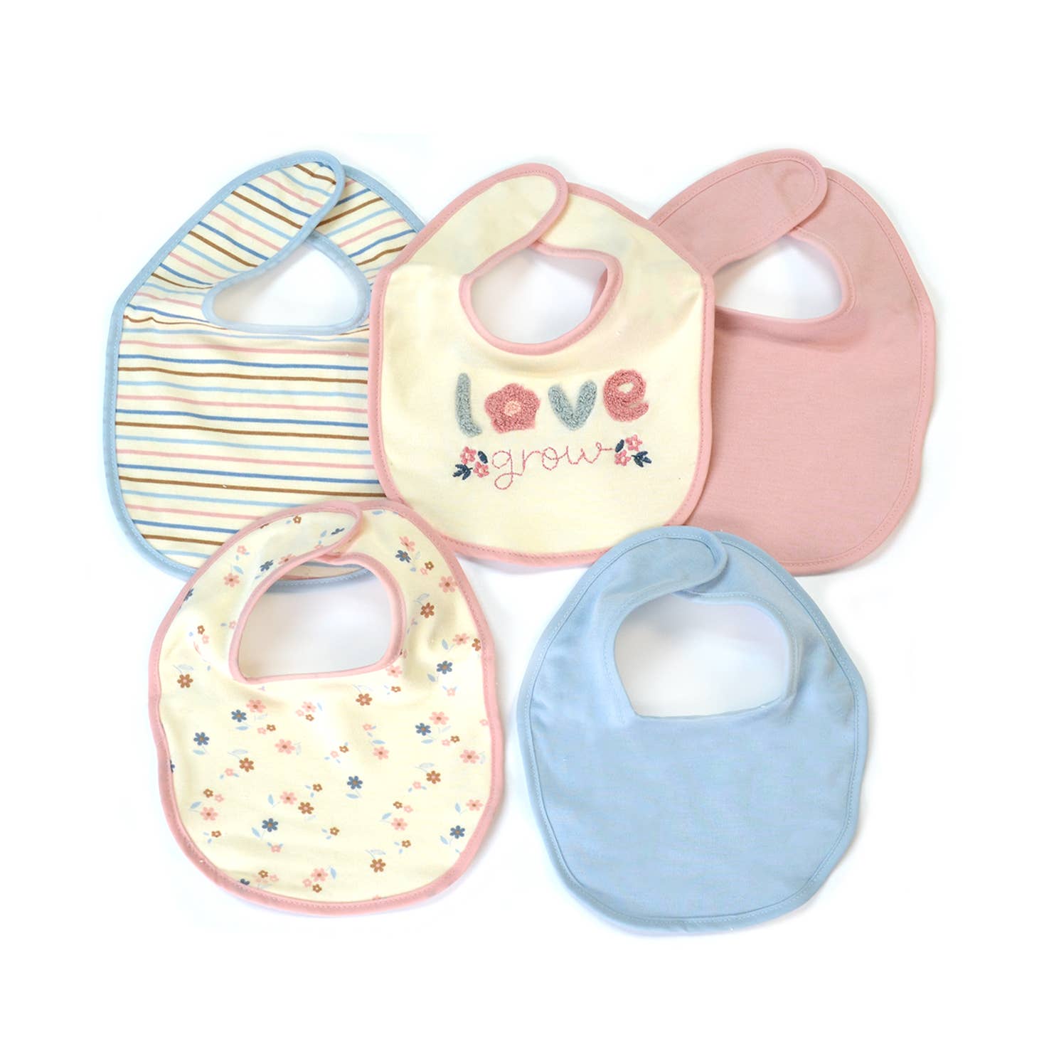 5 Pack Soft Cotton Poly Embroidered Baby Bibs