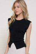 Active USA - Blusa de suéter sin mangas con detalle de pliegues laterales para mujer - T14932