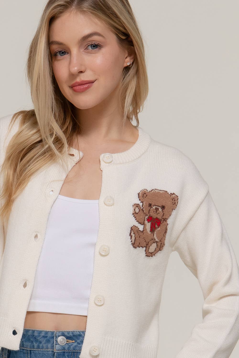 Active USA - Women's Long Sleeve Round Neck Embroidery Sweater Cardigan - SW14634