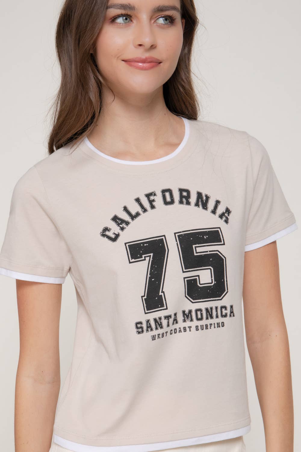 Active USA - Women's Short Sleeve Round Neck Printed Knit Top - T15096