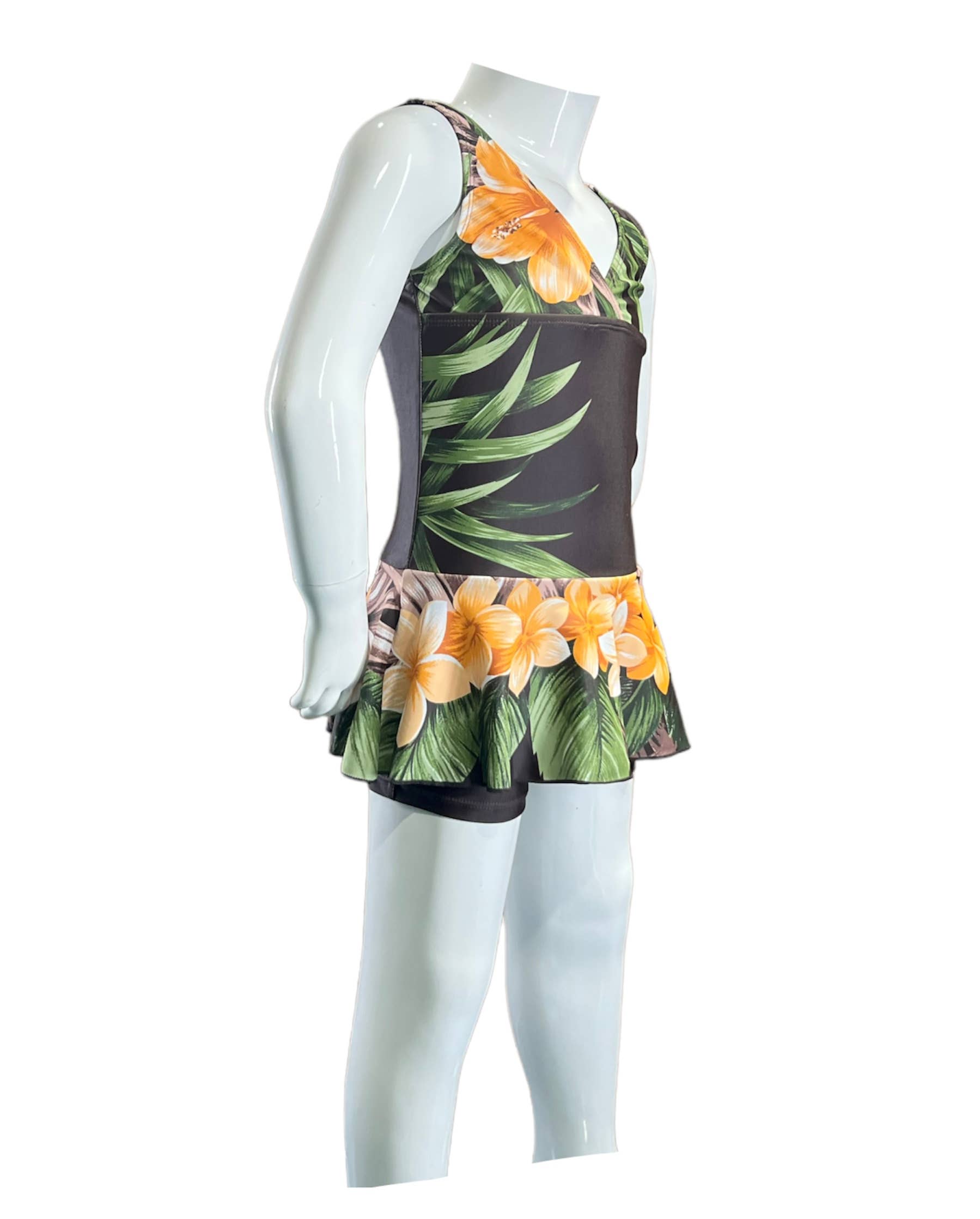 Girls Swim dress 1pc w/boy short under the skirt - Aloha Brown - K4723
