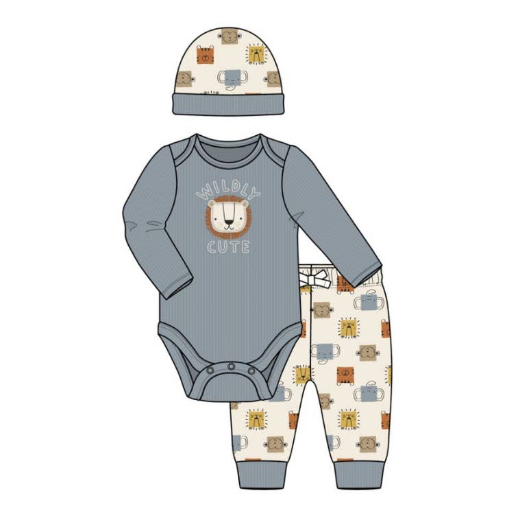Baby 3pcs Chenille Applique Bodysuit Hat Pants Set