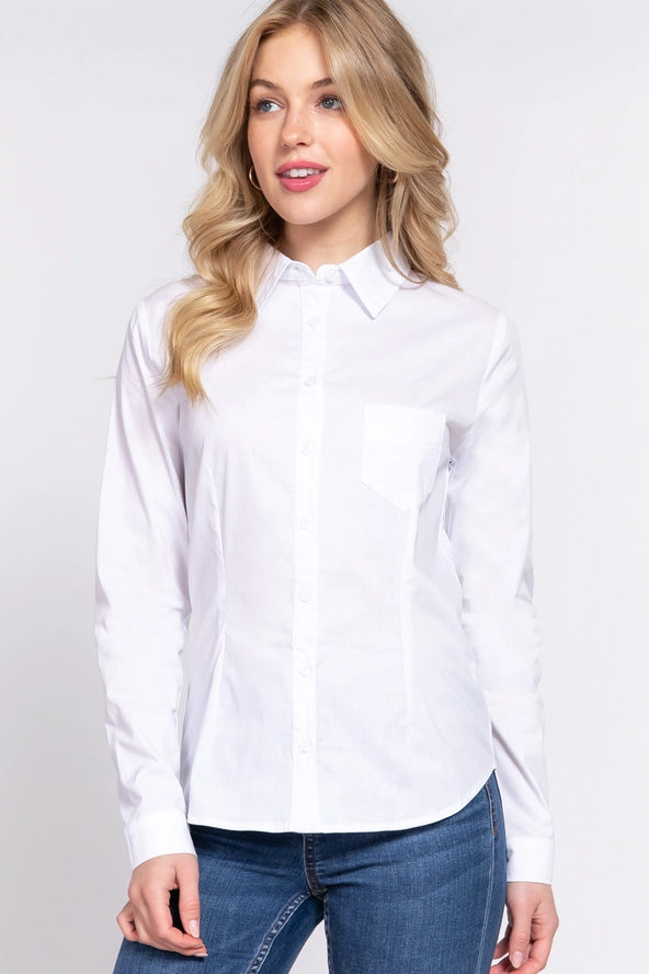 Active USA - Women's Long Sleeve Button Down Stretch Shirt - T13460