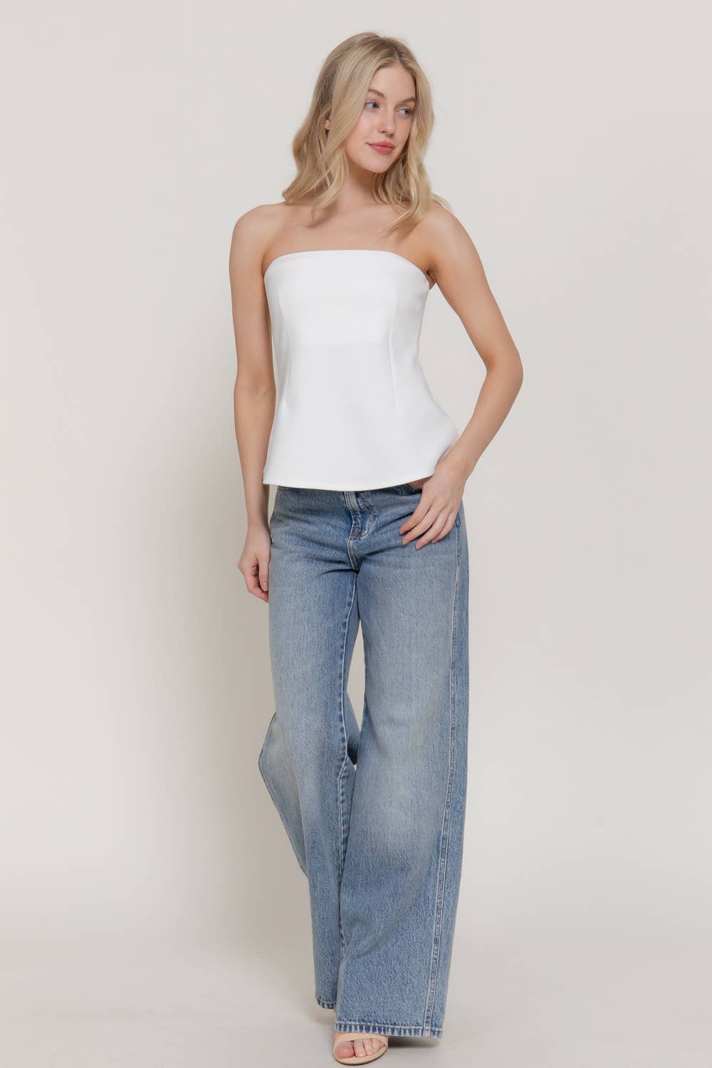 Active USA - Top tubo de punto suave tipo peplum para mujer - T15345