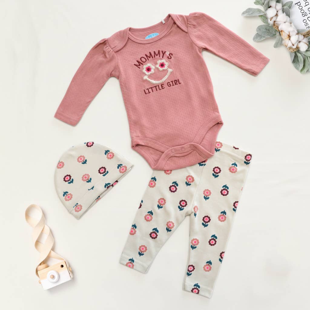 Baby 3pcs Chenille Applique Bodysuit Hat Pants Set