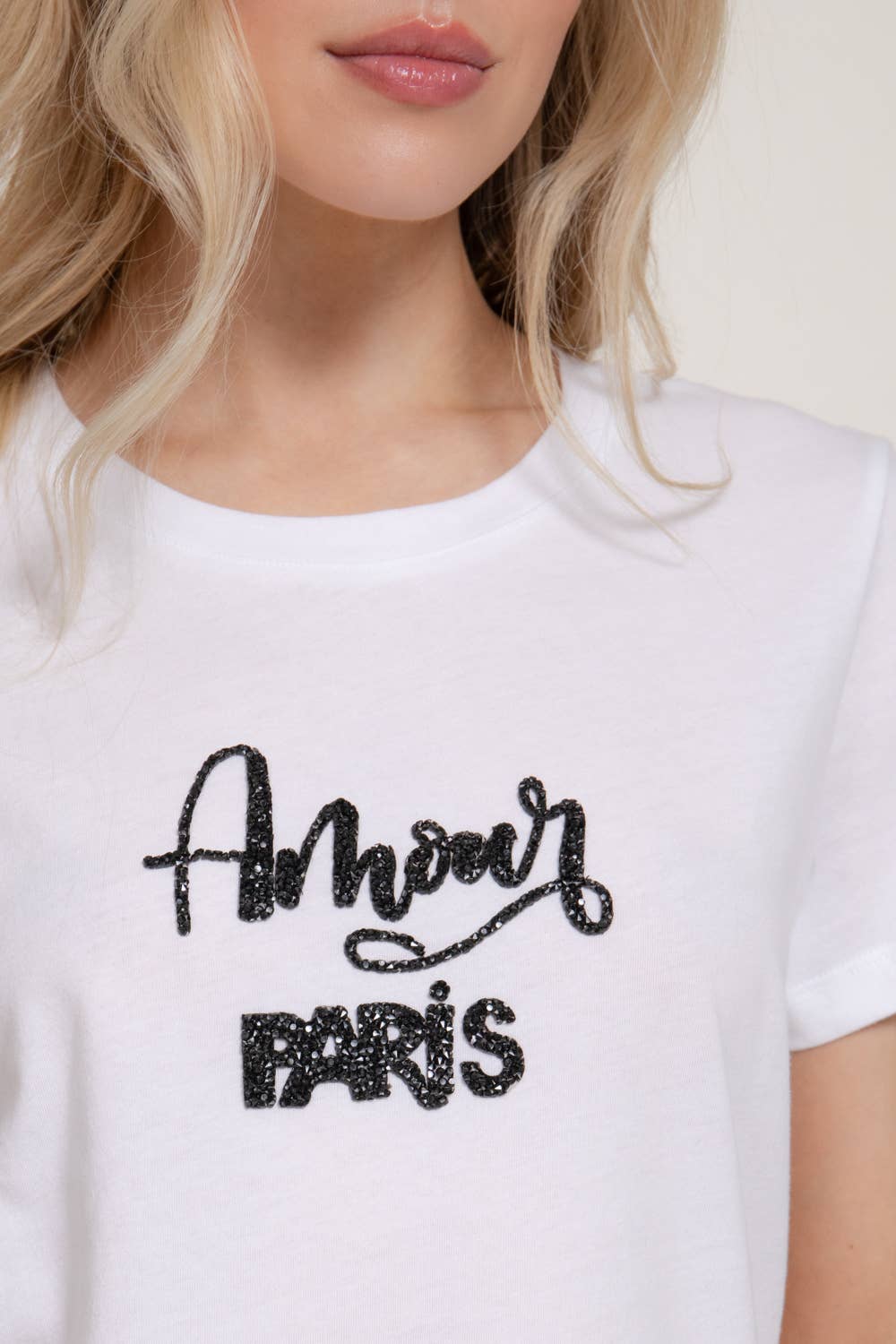 Active USA - Women's Short Sleeve Crew Neck with Rhinestone Tee - T15092