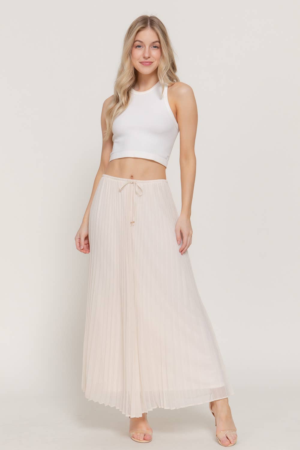 Active USA - Falda larga de gasa con detalle plisado para mujer - S15058