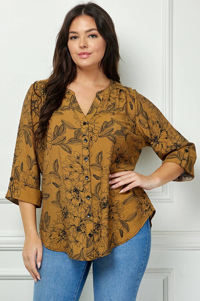 Colección Winslow - Blusa de cuello mandarín con mangas enrollables para mujer [Talla grande] - G946550B13X
