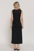 Active USA - Women's Sleeveless Round Neck Midi Dress with Waist Detail