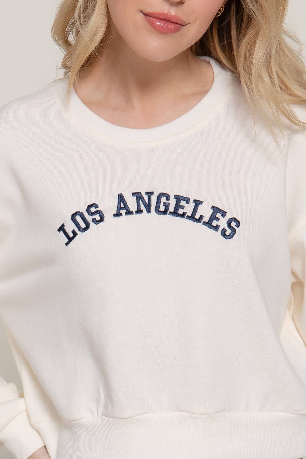 Active USA - Women's Long Dolman Sleeve Crew Neck Embroidery Crop Sweatshirt - T13931