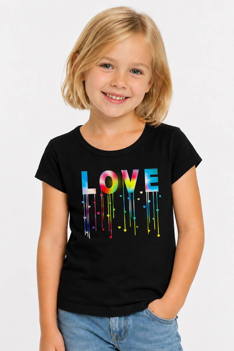 Girl's Scoop Neck Graphic Tee with Tie Dye Love - GKT-16060B-558
