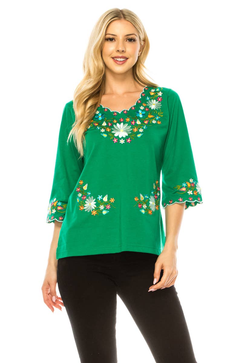 Adult Women's Traditional Embroidered 3 Quarter Sleeve - MT804