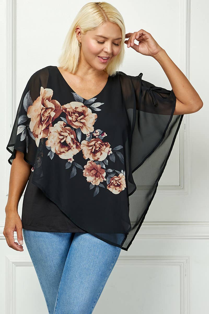 Winslow Collection - Women’s [Plus Size] Blooming Elegance Poncho Blouse - G539895N74X