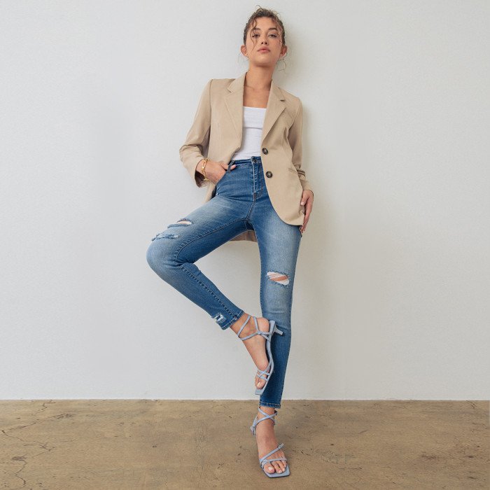 Wax Jean - Women's High Rise Skinny Denim Pants with Patch Work - 90292