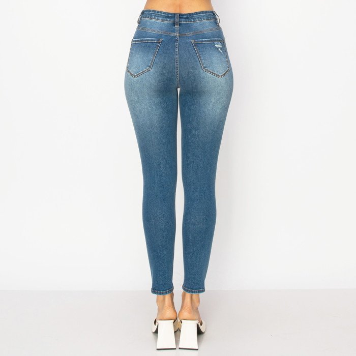 Wax Jean - Women's High Rise Skinny Denim Pants with Patch Work - 90292