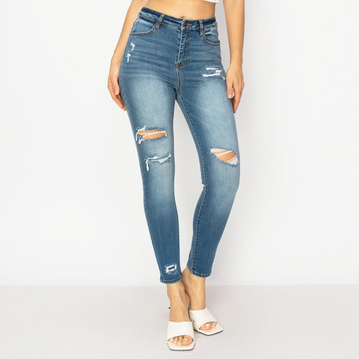 Wax Jean - Women's High Rise Skinny Denim Pants with Patch Work - 90292