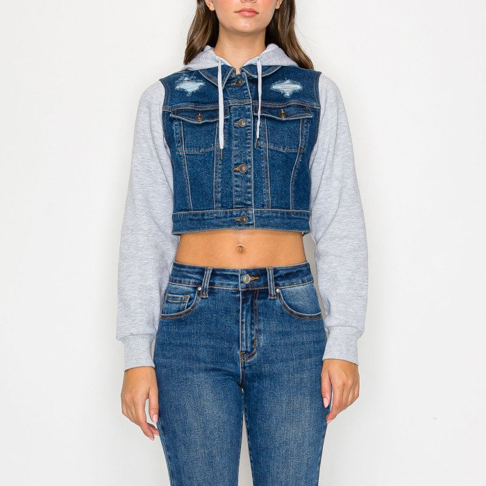 Wax Jeans - Women's French Terry Hooded Crop Jacket - 90373