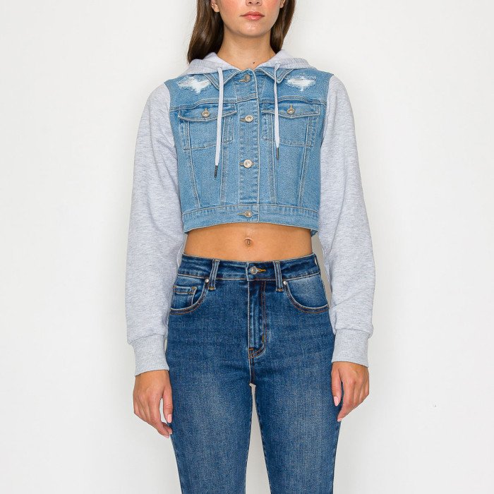 Wax Jeans - Women's French Terry Hooded Crop Jacket - 90373