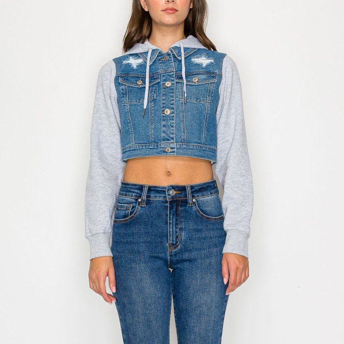 Wax Jeans - Women's French Terry Hooded Crop Jacket - 90373