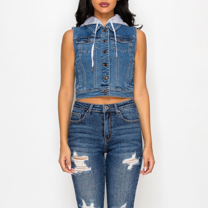 Wax Jeans - Women's French Terry Hooded Vest - 90374