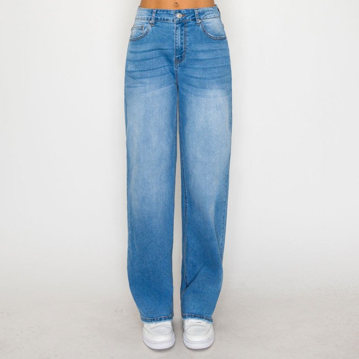 Wax Jean - Jeans rectos básicos ligeramente desgastados para mujer - 90412