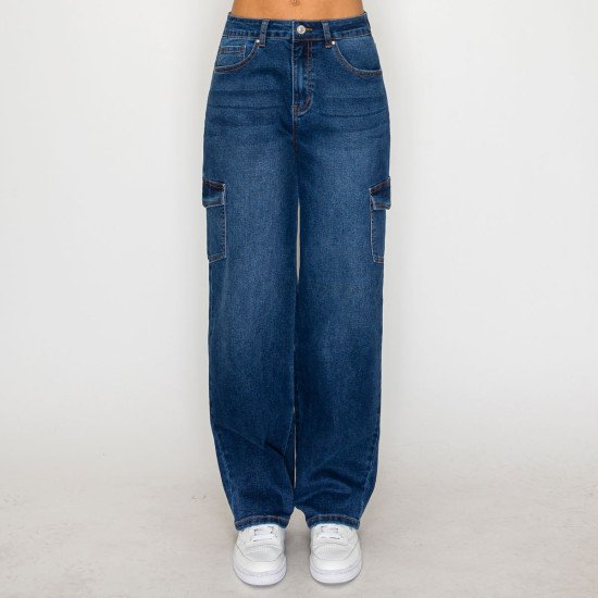Wax Jean - Women's Cargo Pocket Straight Jeans - 90413