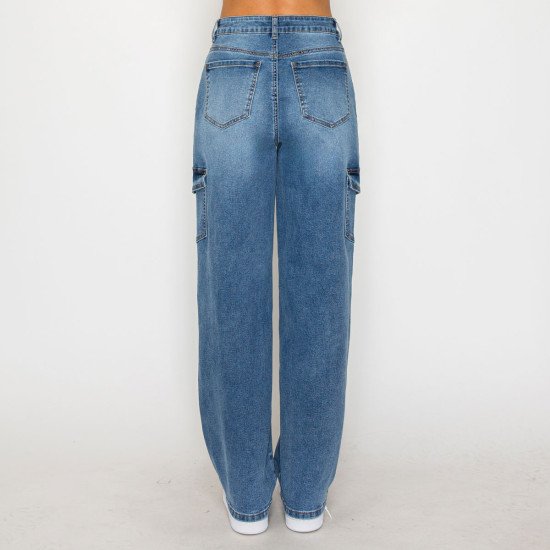 Wax Jean - Women's Cargo Pocket Straight Jeans - 90413