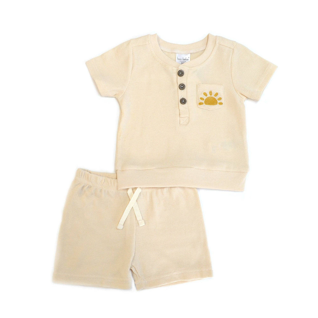 Conjuntos de 2 piezas de top y shorts de punto gofrado de verano para niños - B112G402