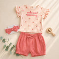 Ropa de verano para bebé niña, conjunto de camiseta de algodón de manga corta con volantes y shorts - R012J803