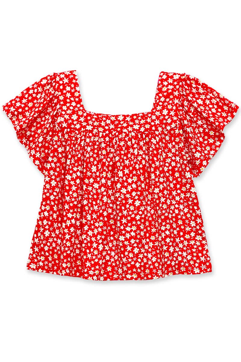 Girl's Floral Fashion Top with Square Neckline - GKT-310B