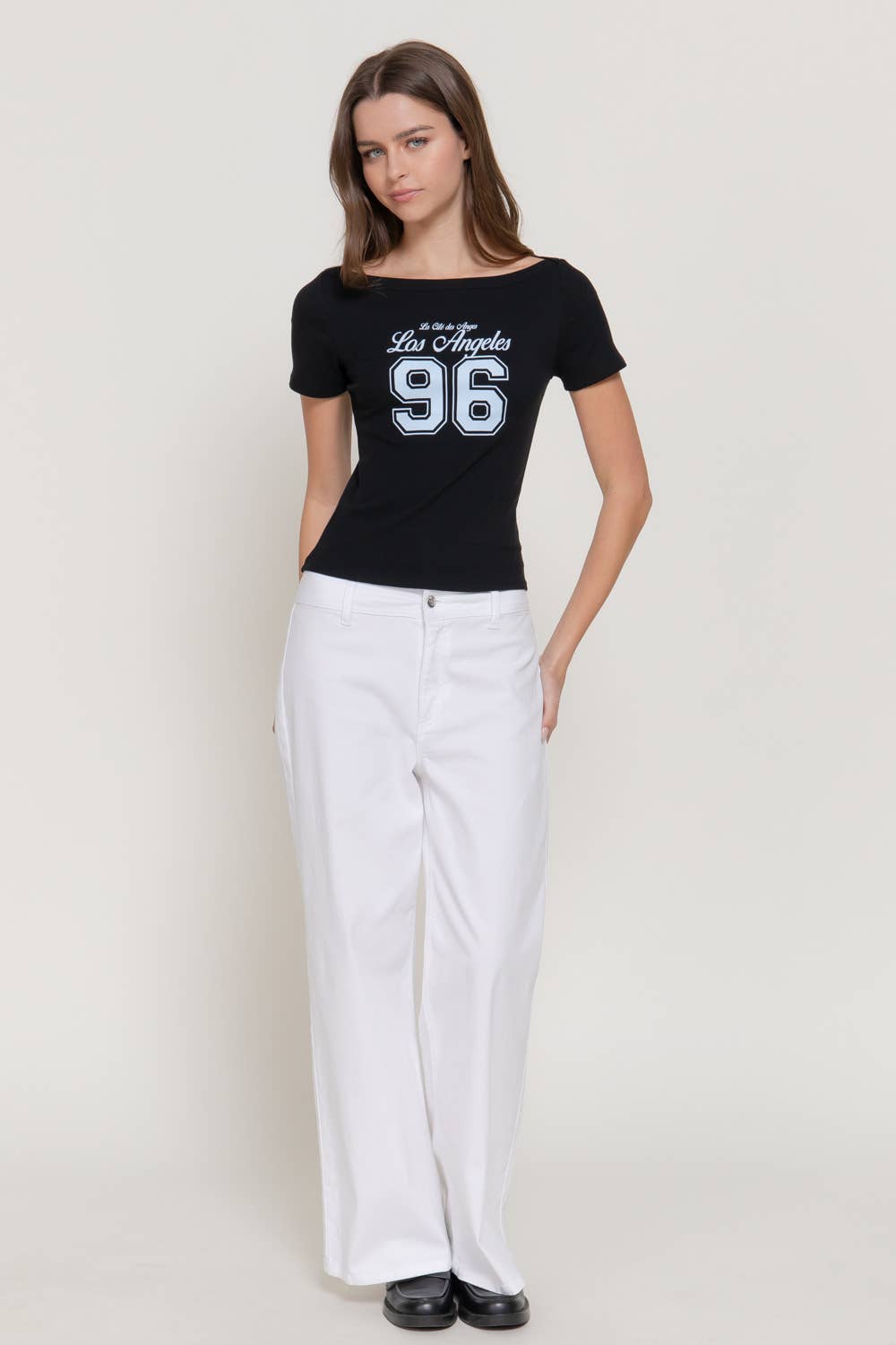 Active USA - Short Sleeve Boat Neck Graphic Print Knit Top - T15307