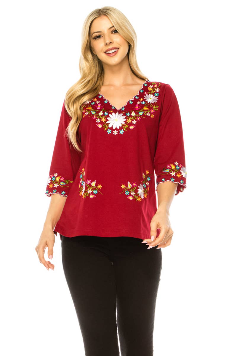 Adult Women's Traditional Embroidered 3 Quarter Sleeve - MT804