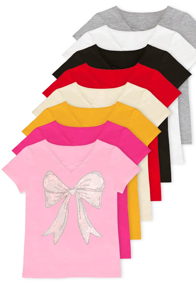 Girl's Graphic Tee with Bow Patch & Rhine - GKT-16810B-833