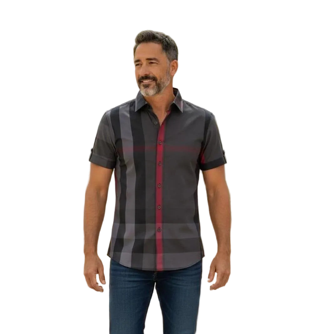 Camisa de manga corta para hombre con estampado de cuadros "exploded" - CJSS-207
