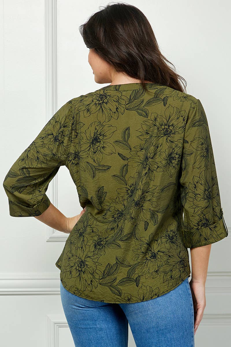 Colección Winslow - Blusa de cuello mandarín con mangas enrollables para mujer [Talla grande] - G946550B13X