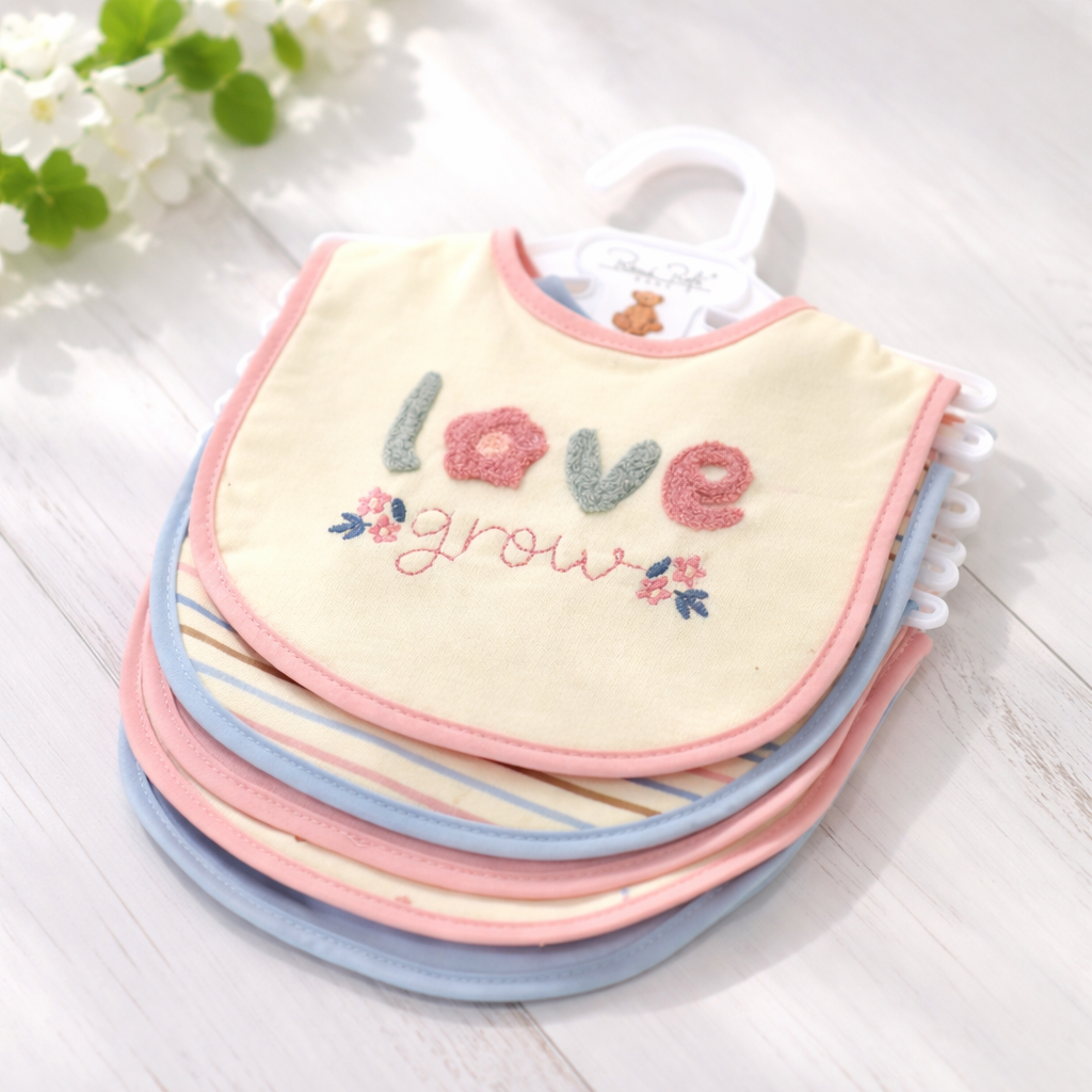 5 Pack Soft Cotton Poly Embroidered Baby Bibs
