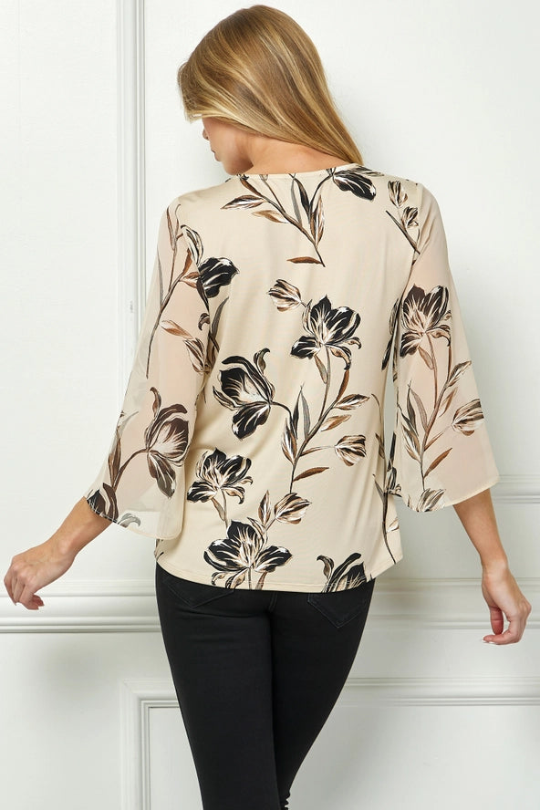 Colección Winslow - Blusa de punto con cuello redondo calado con estampado floral vintage para mujer - G516401M59