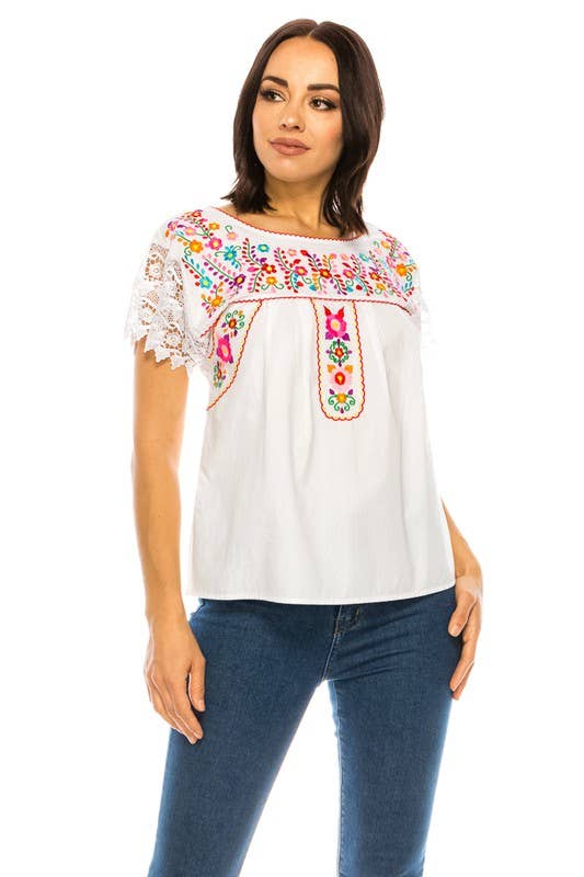 Adult Women's Puebla Traditional Embroidered Blouse - MT802