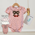 Conjunto de 3 bodys de chenilla con bordado de cerezas y lazo 100% algodón - B173H201