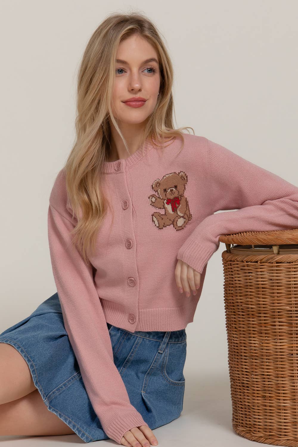 Active USA - Women's Long Sleeve Round Neck Embroidery Sweater Cardigan - SW14634