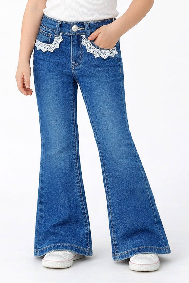 Girl's Flare Leg Denim Jean with Crochet 7-14 - GDP-M26-89477B