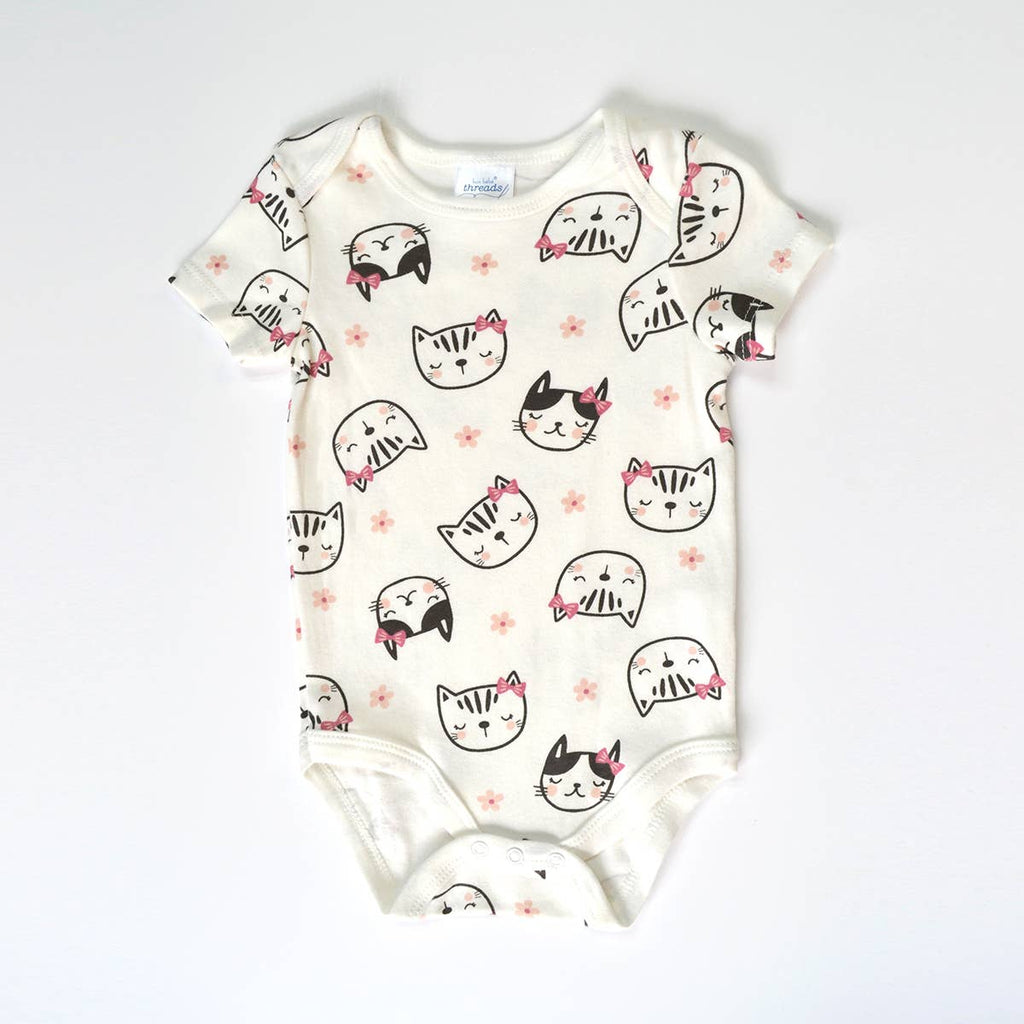 Set of 3 100% Cotton Cream Cat Chenille Embroidery Bodysuits