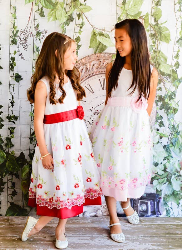 Unik - Vestido de muñeca floral rosa bordado para niña - FD16305